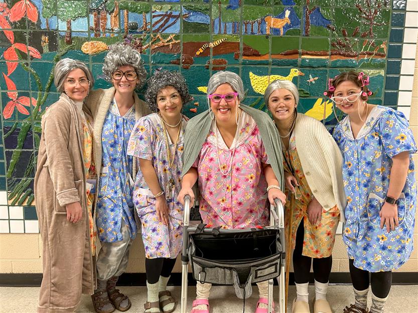 group of teachers dressed as 100 year olds